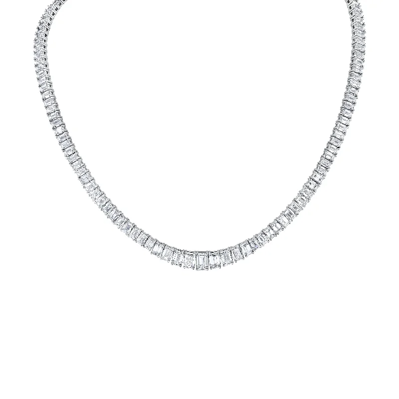 dainty silver necklaces for women -Graduated Emerald Cut Diamond Necklace