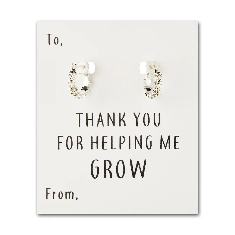 luxury diamond earrings for women -Thank You For Helping Me Grow Daisy Hoop Earrings