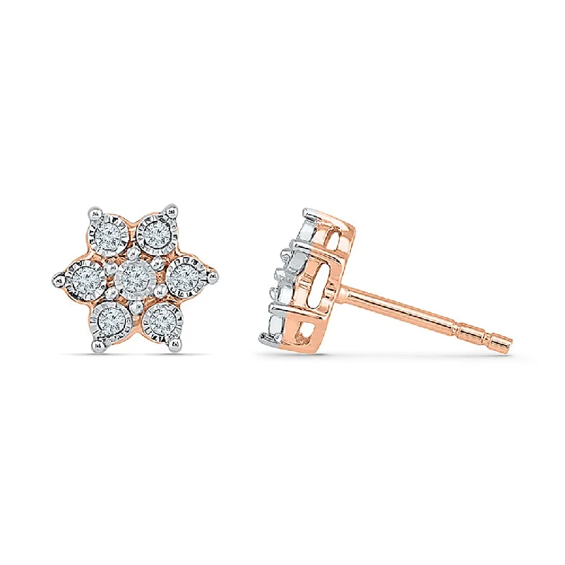 casual earrings for women -9ct Rose Gold 0.10ct Diamond Star Stud Earrings