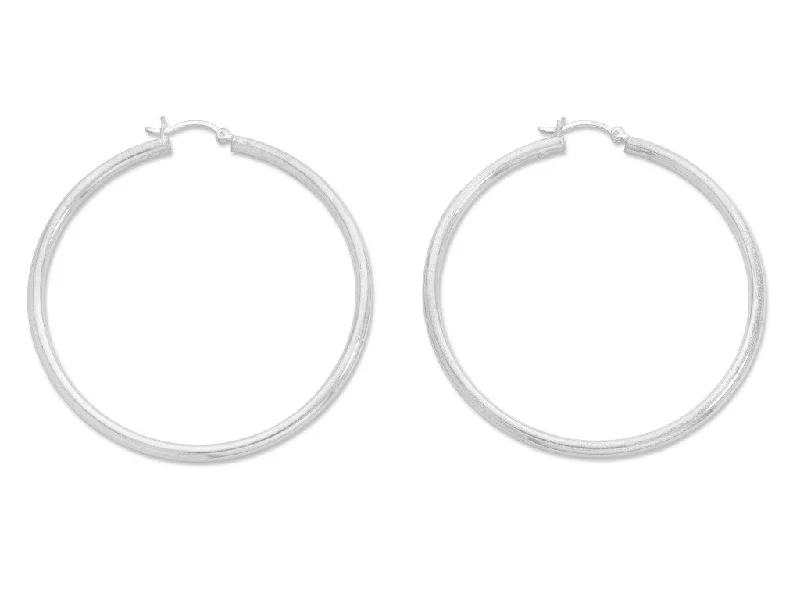 pearl stud earrings for women -Sterling Silver Plain Hoop Earrings