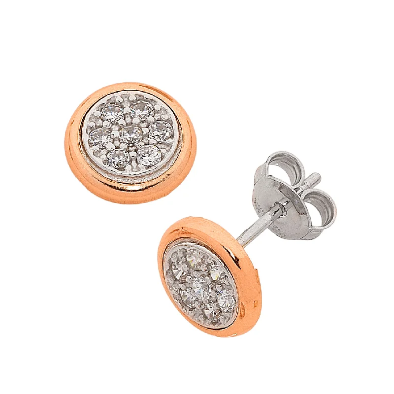 diamond stud earrings for women -9ct Rose Gold Silver Infused Cubic Zirconia Bezel Edge Earrings