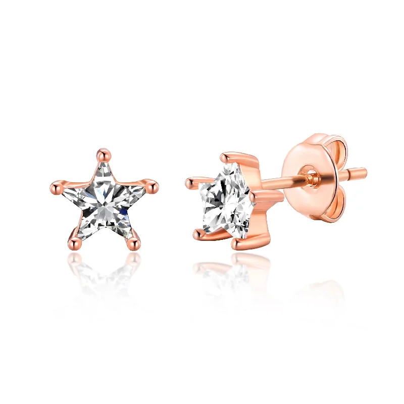 minimal earrings for women -Rose Gold Plated Star Earrings Created with Zircondia® Crystals