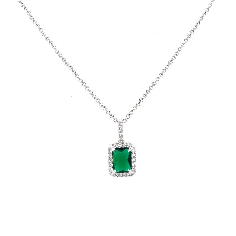 wedding chain necklaces for women -Sterling Silver Emerald Cut Emerald CZ Necklace