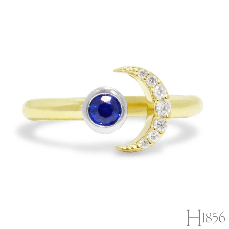 stylish wedding rings for women -Open Ring with Sapphire and Diamond