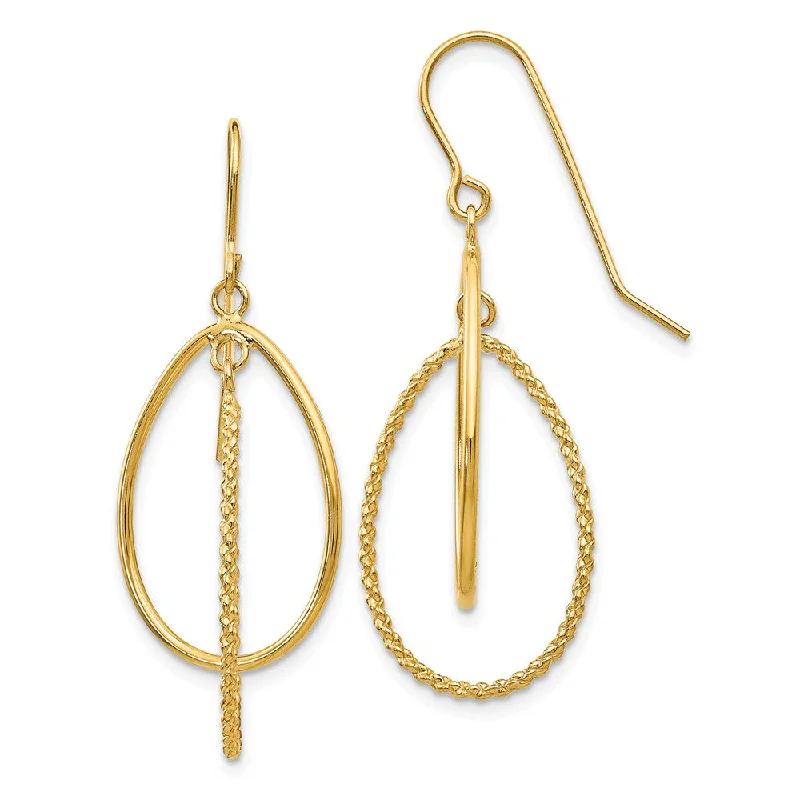 trendy earrings for women -Polished and Textured Double Oval Dangle Earrings in 14k Yellow Gold