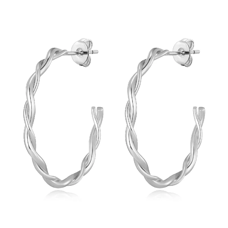 elegant gemstone earrings -Silver Plated 30mm Twisted Hoop Earrings