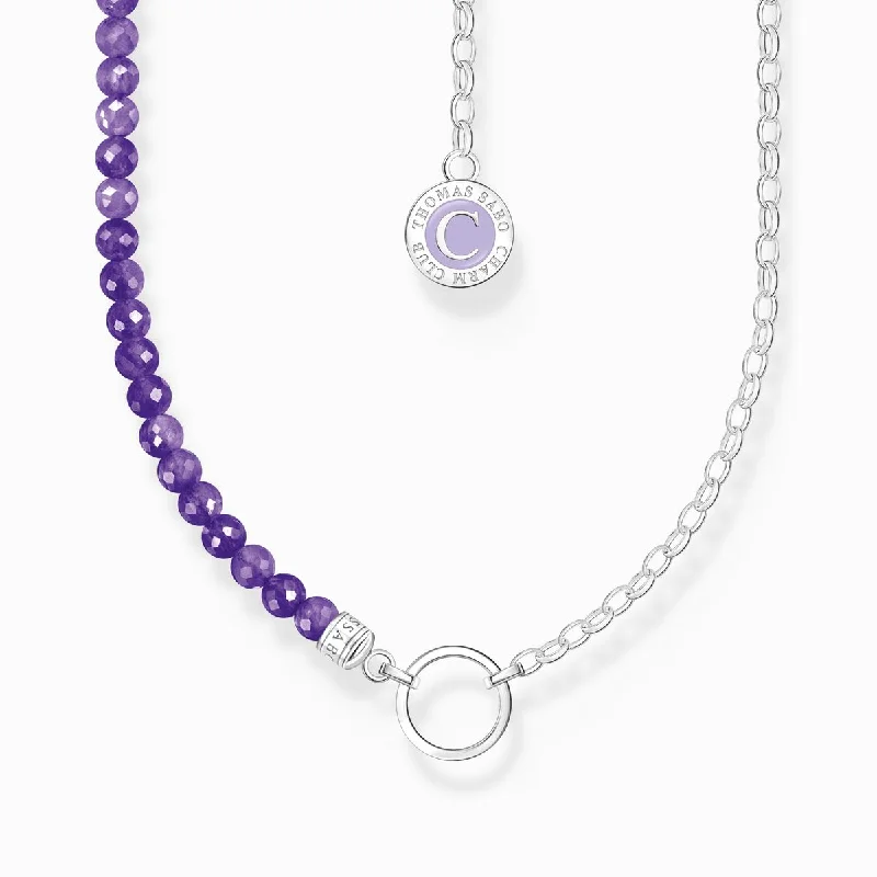 heart-shaped pendant necklaces for women -Thomas Sabo Silver Charm necklace with violet imitation amethyst beads KE2190-007-13-L45V