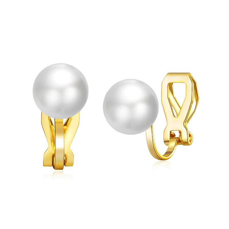 chunky earrings for women -Gold Plated Pearl Clip On Earrings