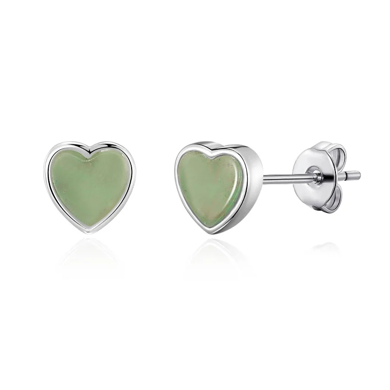 long earrings for women -Green Aventurine Heart Stud Earrings