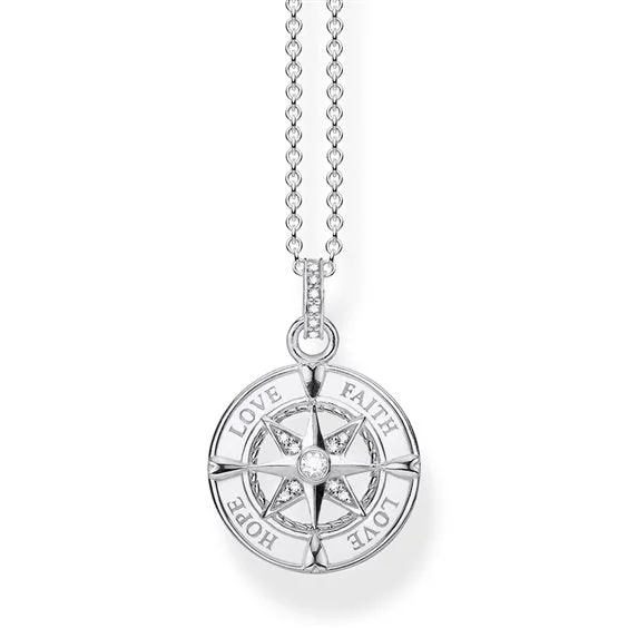 personalized gold necklaces for women -Thomas Sabo Silver Compass faith, love, hope Necklace KE1849-051-14-l45v