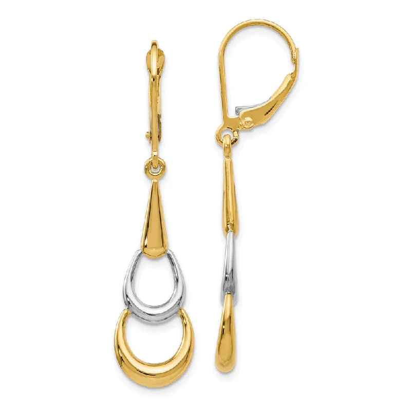 romantic earrings for women -Polished Two Tone Triple Teardrop Dangle Earrings in 14k Gold, 41mm