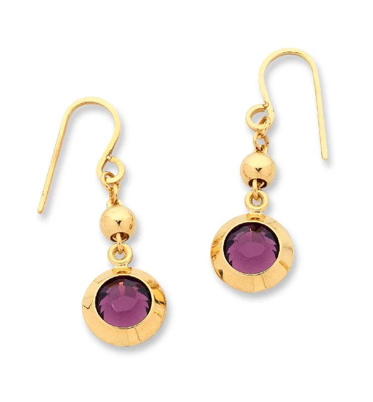 simple hoop earrings for women -9ct Yellow Gold Silver Infused Purple Crystal Earrings