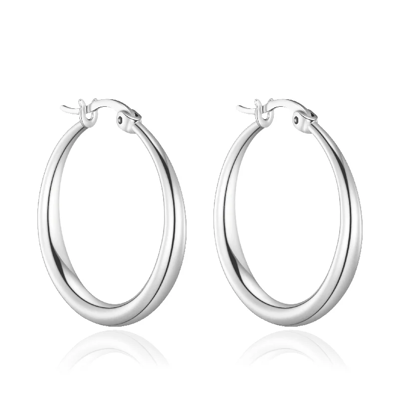 modern pearl earrings for women -Silver Plated 25mm Hoop Earrings