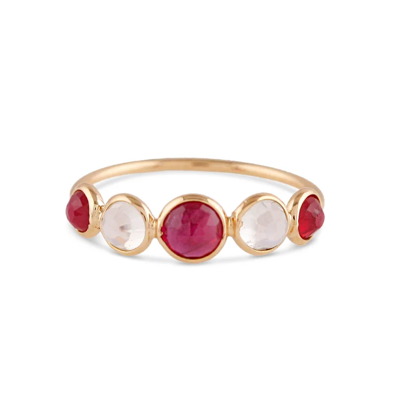 infinity rings for women -Ruby & Rainbow Moonstone Round Ring In 18K Yellow Gold