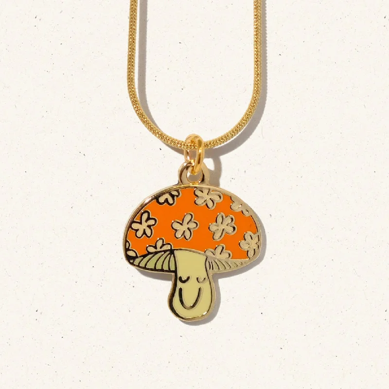 gemstone necklaces for women -Happy Mushroom Charm Necklace