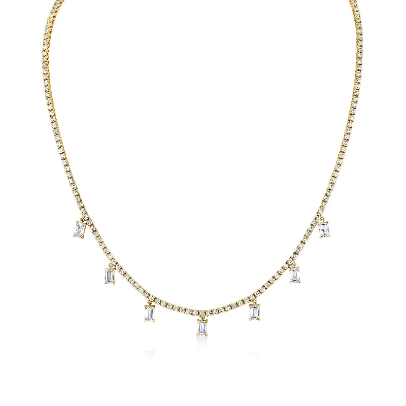 casual necklaces for women -18K Yellow Gold Necklace with Emerald Cut Diamond Charms