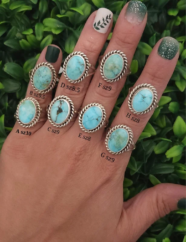 trendy rings for women -Stamped Sterling Silver Turquoise Rope Twist Rings