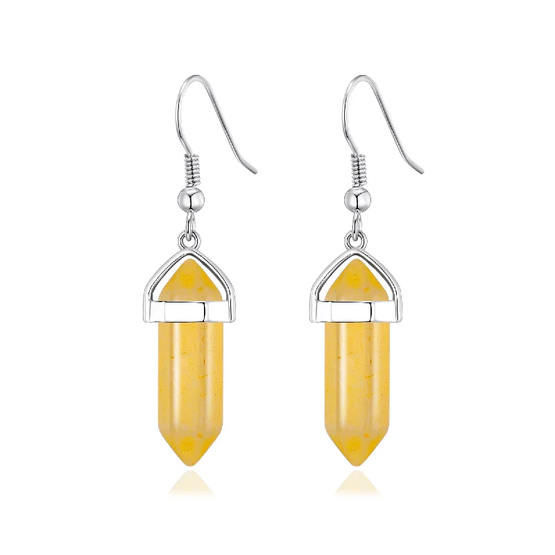 casual earrings for women -Yellow Quartz Gemstone Drop Earrings