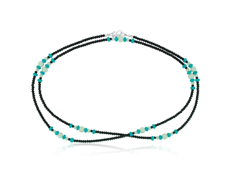 long pendant necklaces for women -Blue Turquoise Pearl and Spinel Necklace