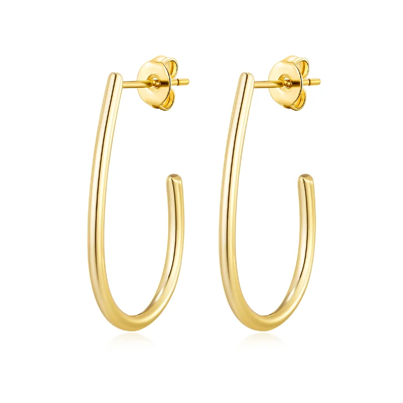 modern earrings for women -Gold Plated Oval Hoop Earrings