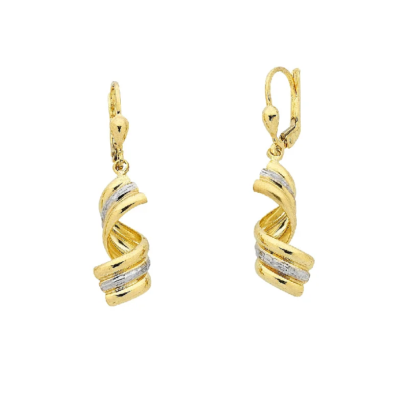 colorful earrings for women -9ct Yellow Gold Silver Infused Two Tone Triple Swirl Drop Earrings