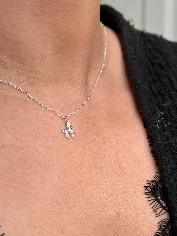 geometric necklaces for women -Children’s Sterling Silver Dainty Horse Necklace