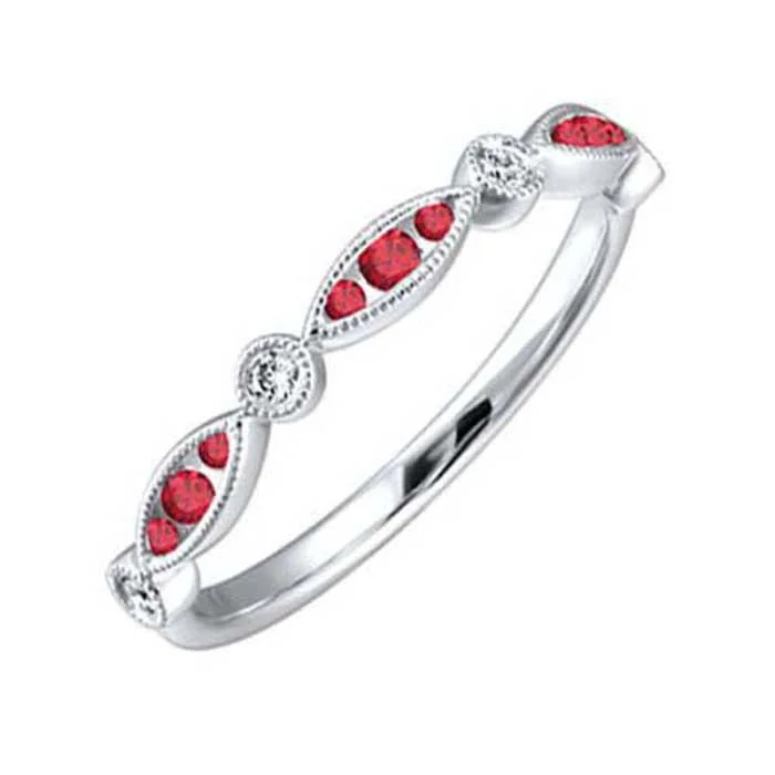 luxury wedding rings -Mountz Collection Ruby and Diamond Stackable Ring in 14K White Gold