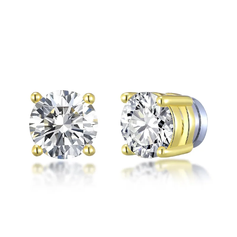 diamond earrings for women -Men's Gold Plated Round Magnetic Clip On Stud Earrings Created with Zircondia® Crystals