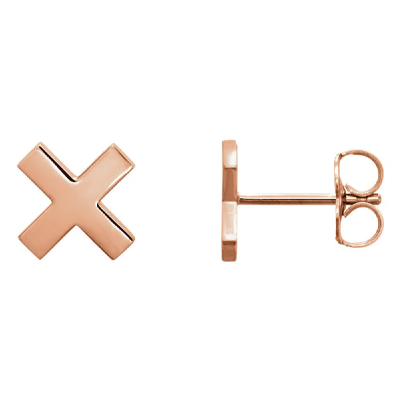 fun earrings for women -8mm (5/16 Inch) Polished 14k Rose Gold Small 'X' Post Earrings