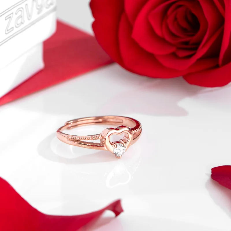 classic diamond rings -Everlasting Love - Beloved 925 Silver Ring in Adjustable Rose Gold (Adjustable)