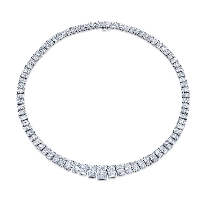 wedding chain necklaces for women -48.59 Carat Graduated Riviera Radiant Cut Diamond Necklace