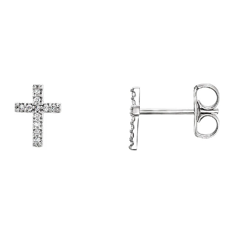 stud earrings for women -7 x 9mm 14k White Gold 1/10 CTW (G-H, I1) Diamond Tiny Cross Earrings