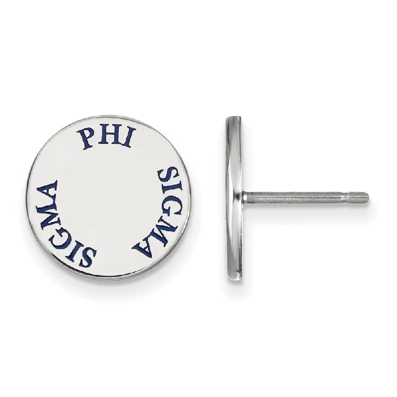 clip-on earrings for women -Sterling Silver Phi Sigma Sigma Blue Enamel Post Earrings