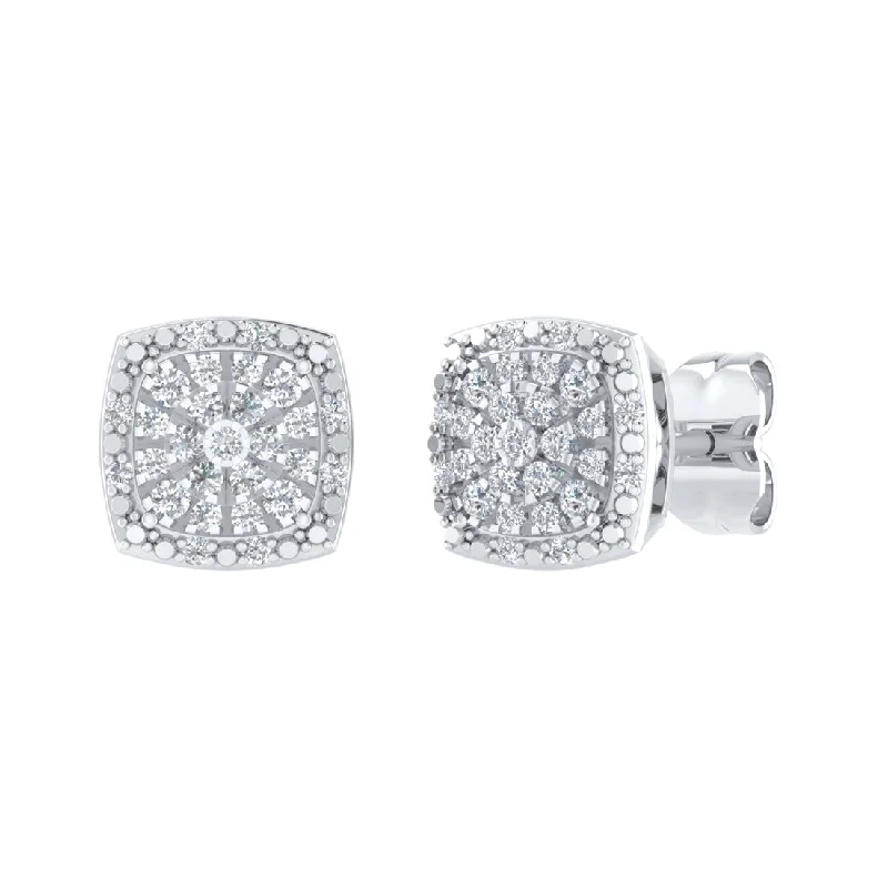 trendy silver earrings for women -9ct White Gold 0.15ct Diamonds Square Look Earrings