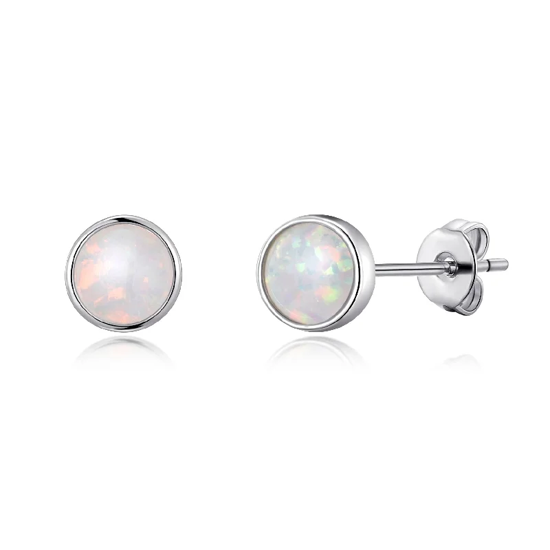 chic hoop earrings for women -Synthetic White Opal Stud Earrings