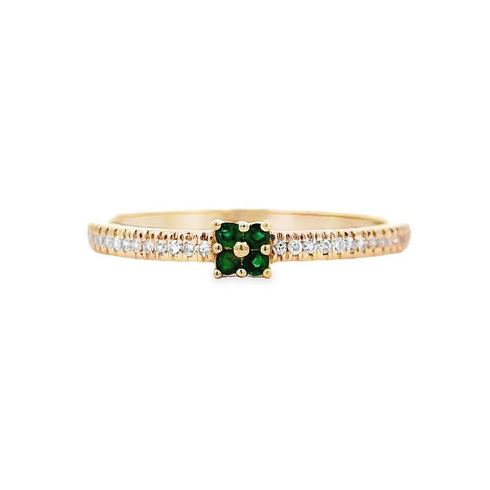 rose gold engagement rings -Mountz Collection Emerald Accent Pavé Ring in 14K Yellow Gold