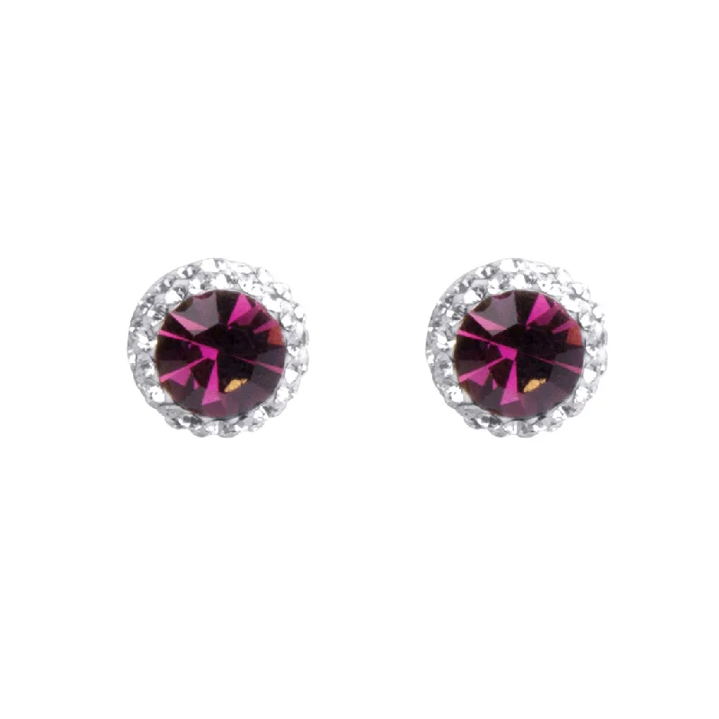 fun earrings for women -Sterling Silver Purple Crystal February Birthstone Earrings