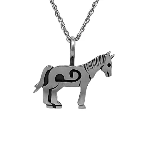 diamond pendant necklaces for women -Genuine Sterling Silver Horse Necklace, Pendant and Chain Set, 925 Sterling Silver, Native American USA Handmade, Nickel Free