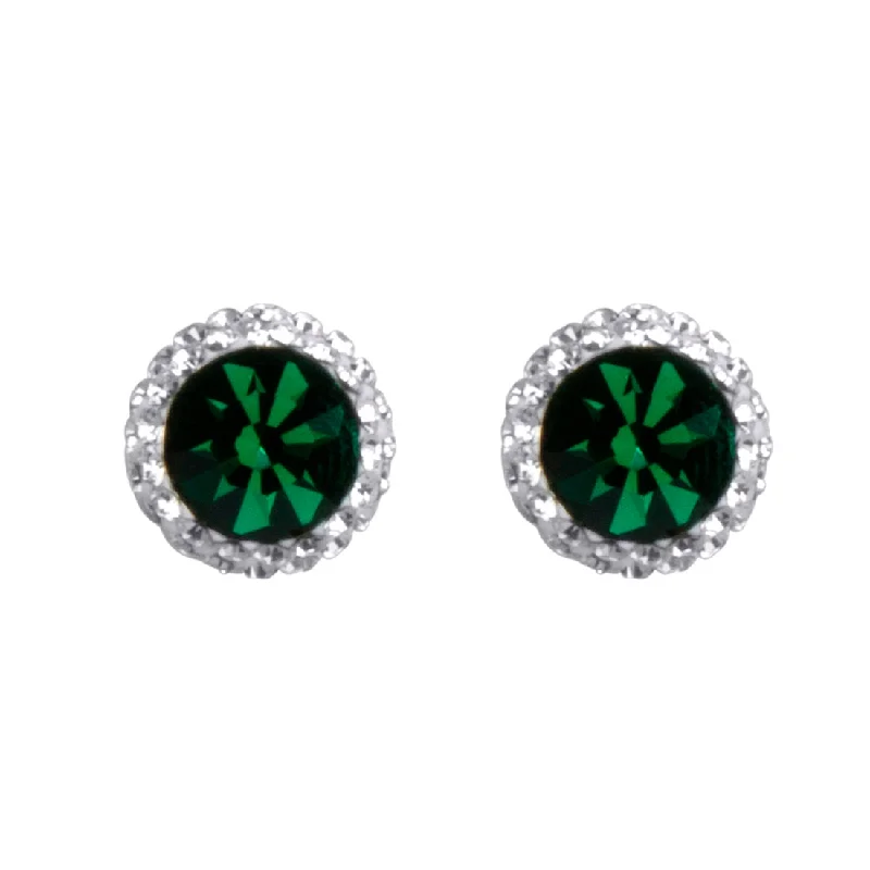 trendy drop earrings for women -Sterling Silver Green Crystal May Birthstone Earrings