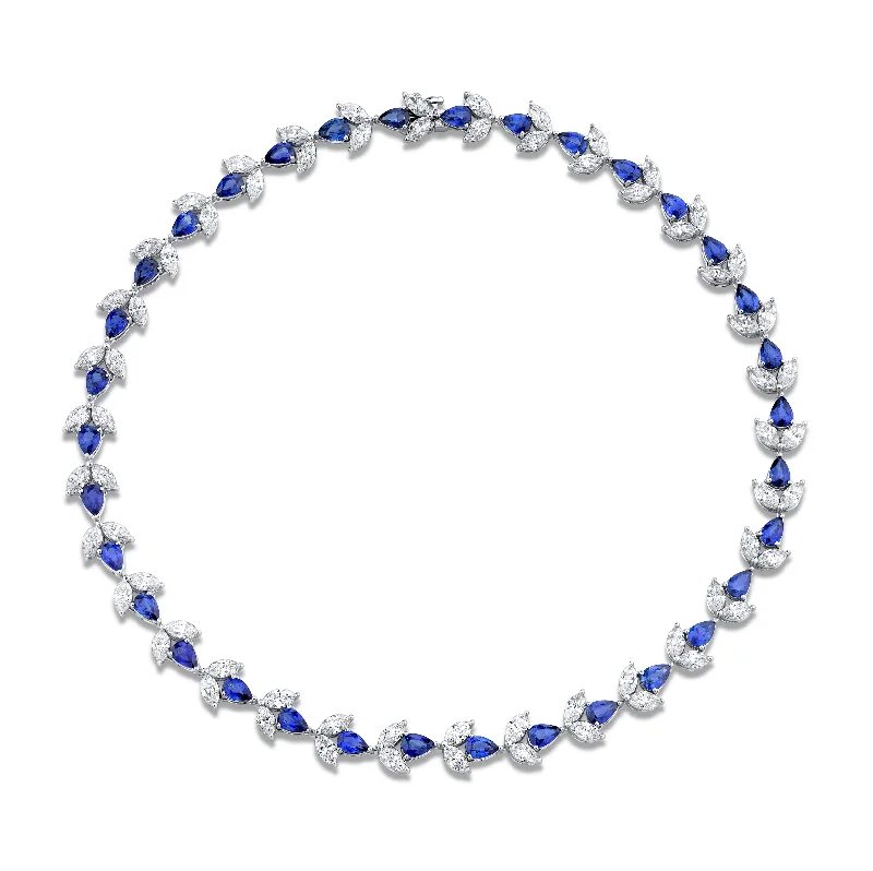 bridal choker necklaces for women -43.69 Carat Sapphire Diamond Deco Necklace