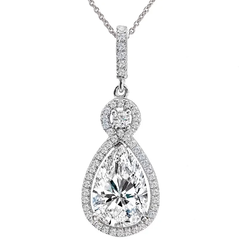 sparkling necklaces for women -Silver Victorian Clear Pear-Shaped Necklace with Halo