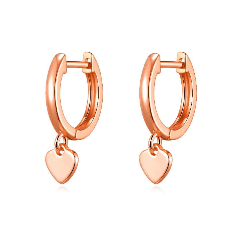 modern pearl earrings for women -Rose Gold Plated Heart Charm Hoop Earrings