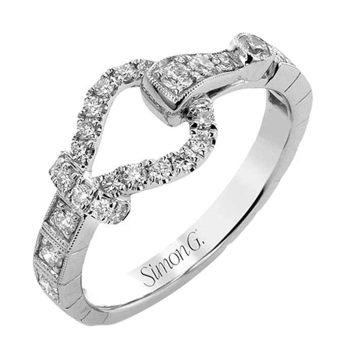 cocktail gemstone rings -Simon G. Diamond Buckle Link Ring in 18K White Gold