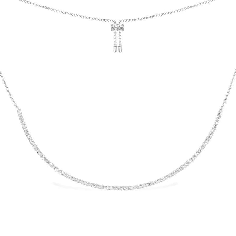 luxury necklaces for women -APM Croisette Dainty Paved Adjustable Necklace - silver AC5940OX