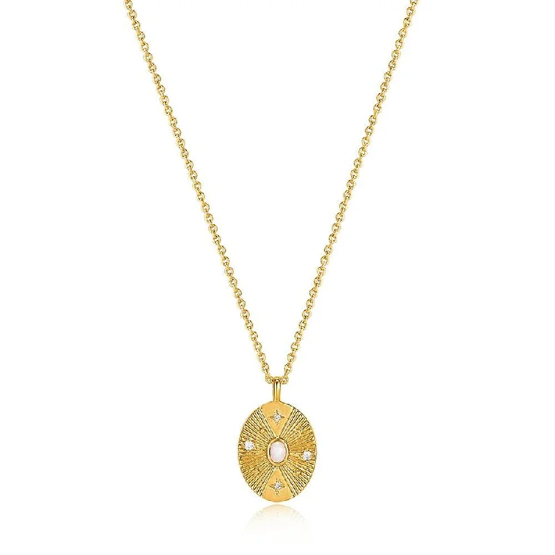 wedding chain necklaces for women -Ania Haie Gold Scattered Stars Kyoto Opal Disc Necklace