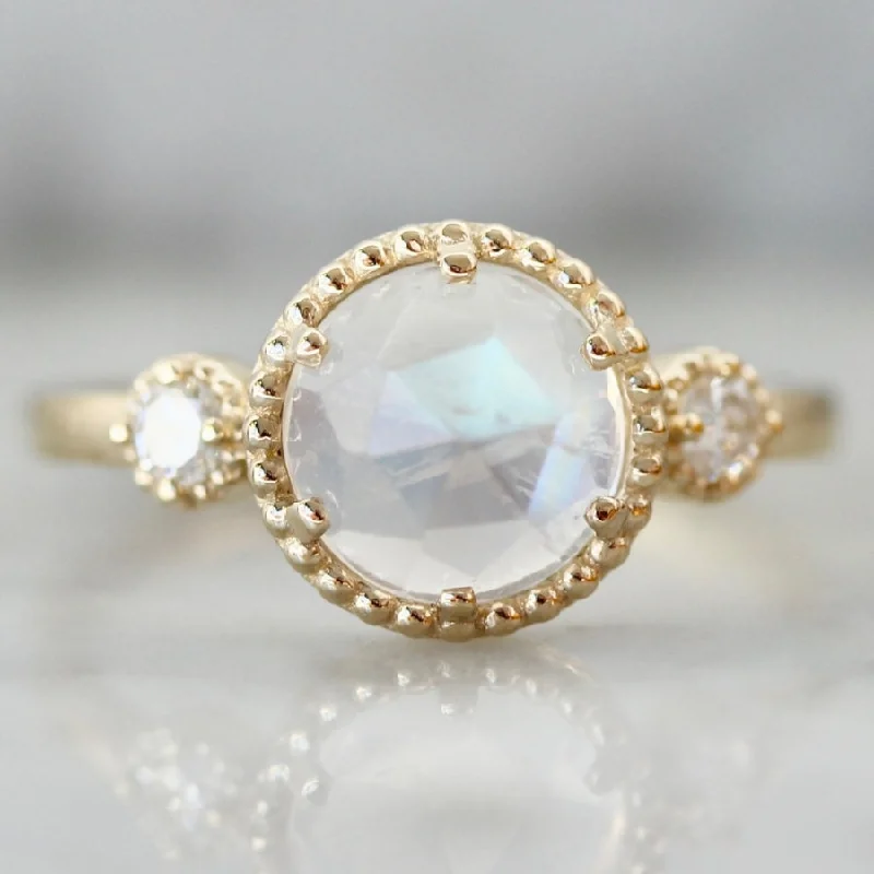 bridal rings for women -Love Potion Round Rose Cut Moonstone Ring