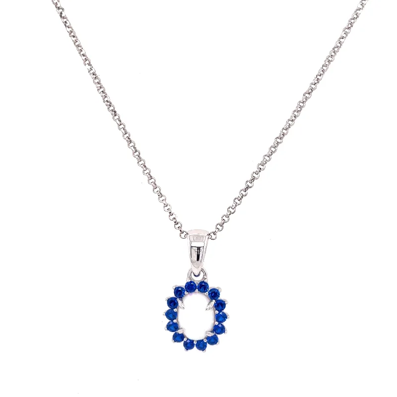 moonstone necklaces for women -Sterling Silver Oval Opal & Sapphire Halo CZ Necklace