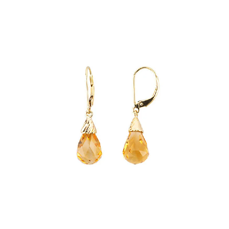 fashion earrings for women -Briolette Citrine Lever Back Earrings in 14k Yellow Gold