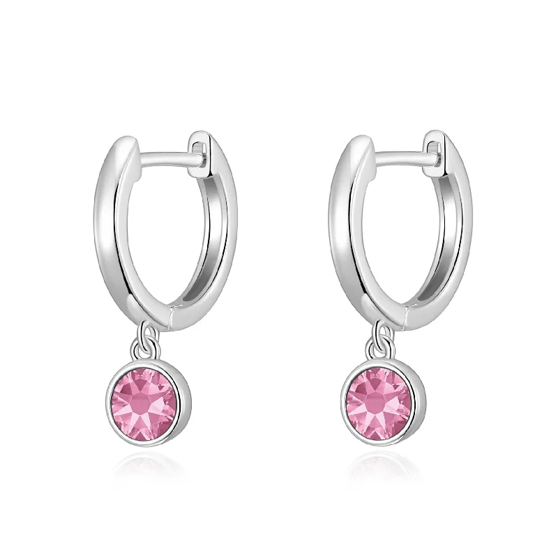 crystal drop earrings for women -Pink Crystal Hoop Earrings Created with Zircondia® Crystals