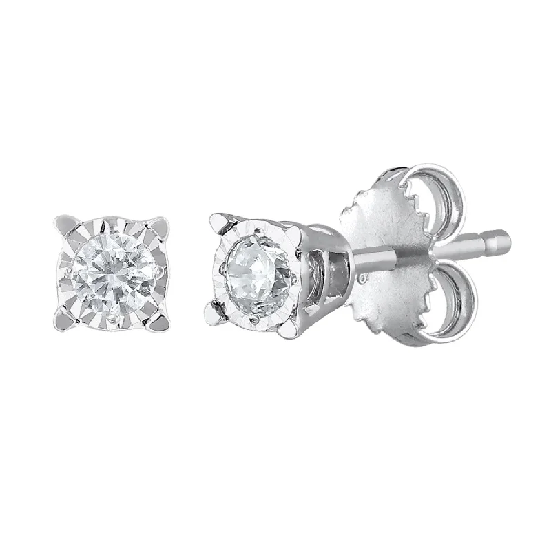 trendy drop earrings for women -9ct White Gold 0.10ct Diamond Stud Earrings